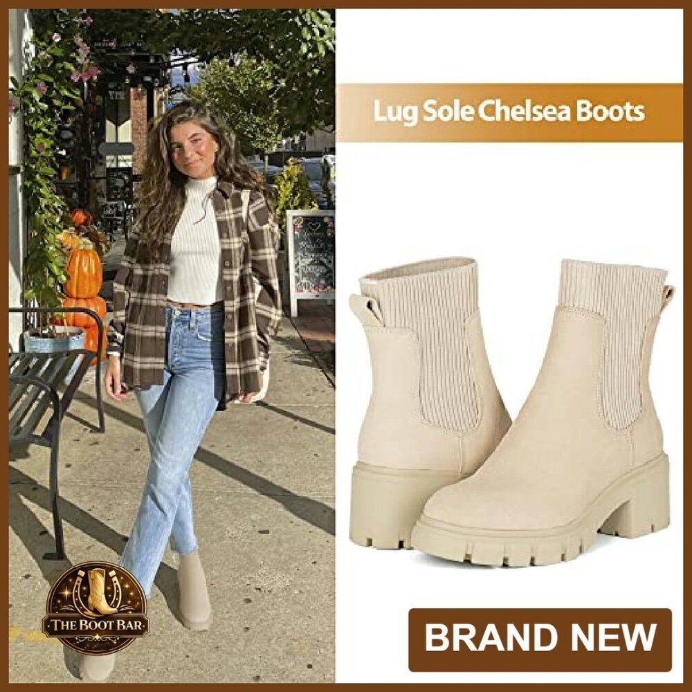 Platform Chelsea Boots Slip On Ankle Booties Lug Sole Chunky Heel - Picture 4 of 8
